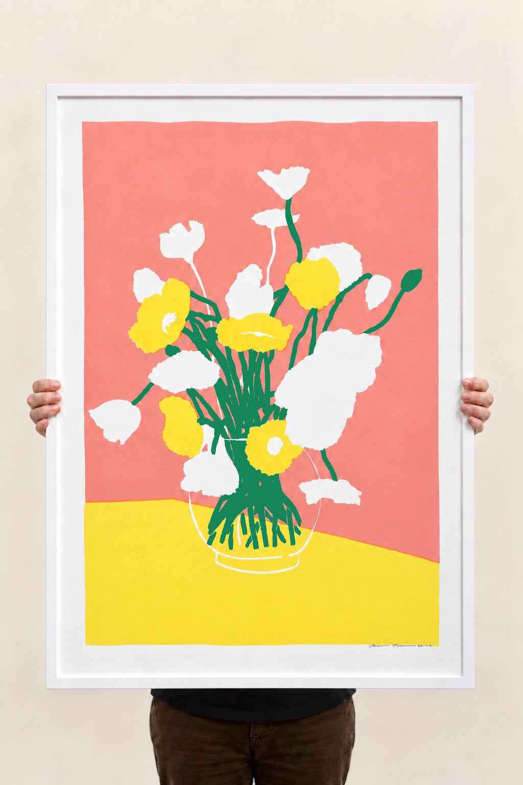 Blóm stór 2, hand printed screen print, 100 × 70 cm, frame not included