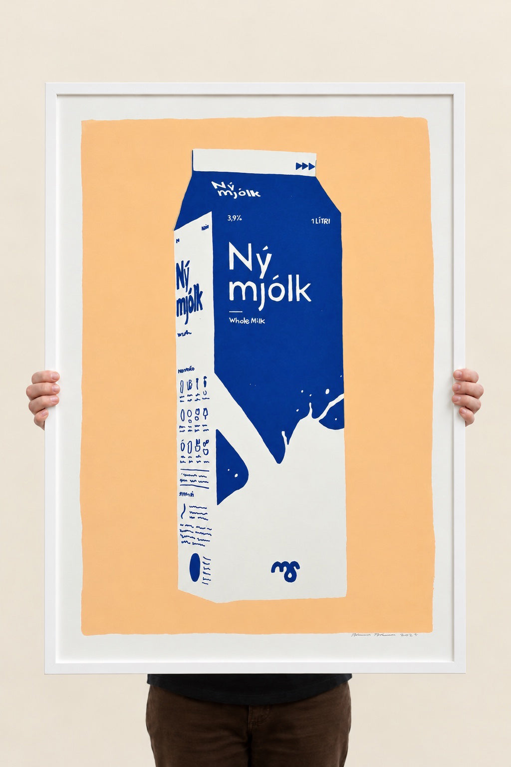 Mjólk stór, hand printed screen print, 100 × 70 cm, frame not included